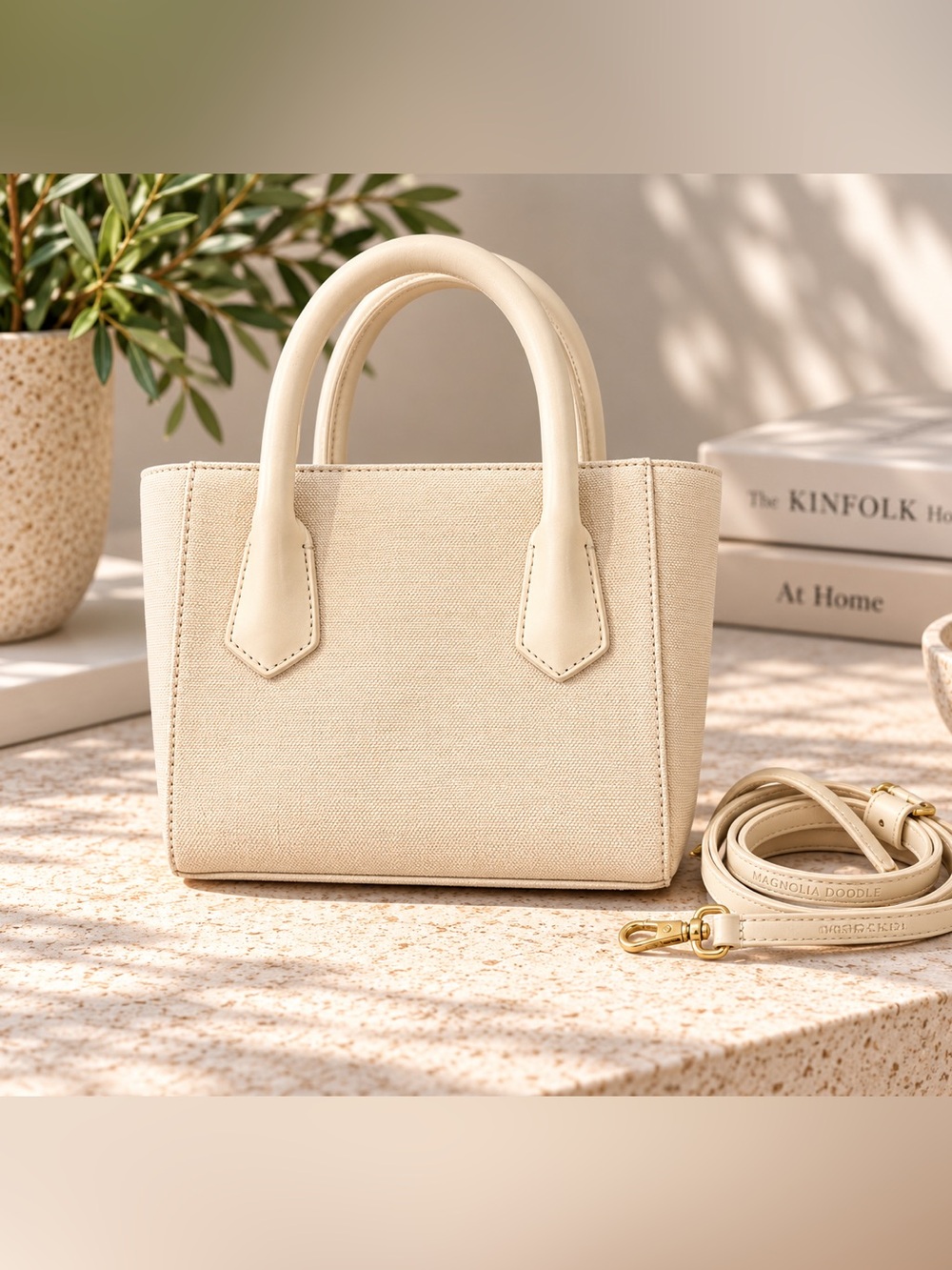 Dagne Dover - Cream Leather Bag with Top Handles
